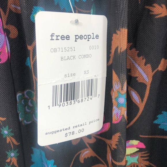 FREE PEOPLE Wildflower Honey Peasant Mesh Blouse Black Combo Size XS NEW - Picture 3 of 16